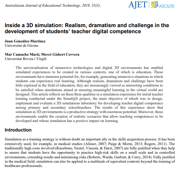 Inside a 3D simulation: Realism, dramatism and challenge in the development of students’ teacher digital competence