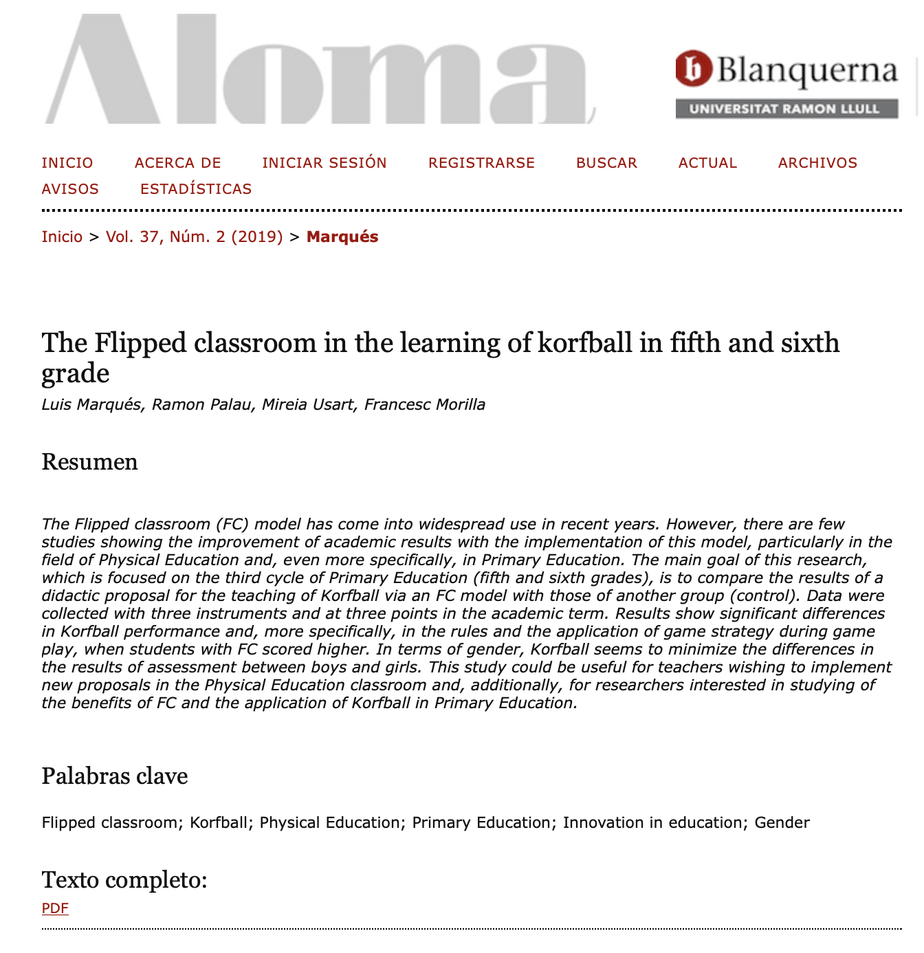 The Flipped classroom in the learning of korfball in fifth and sixth grade