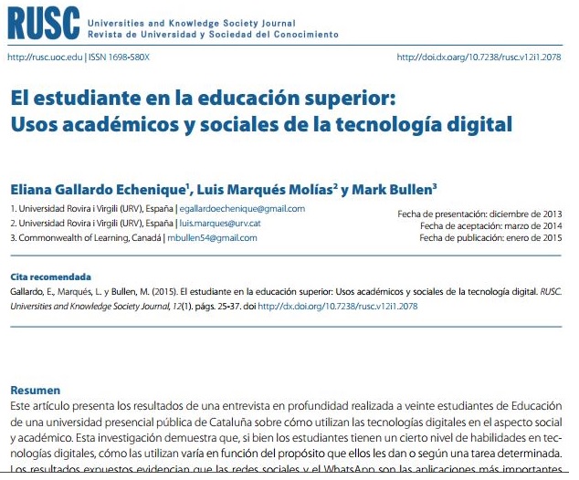 El estudiante en la educación superior: Usos académicos y sociales de la tecnología digital