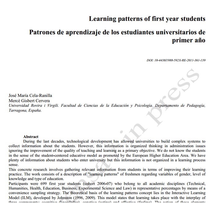 Learning patterns of first year students