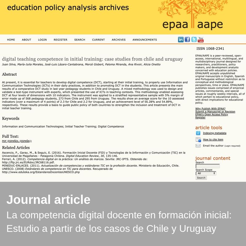 Nova Publicació - La competencia digital docente en formación inicial: Estudio a partir de los casos de Chile y Uruguay