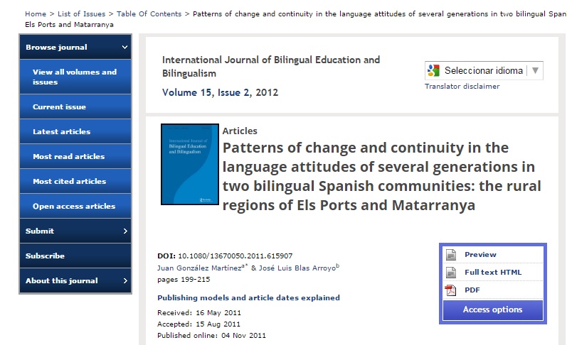 Patterns of change and continuity in the language attitudes of several generations in two bilingual Spanish communities: The rural regions of Els Ports and Matarranya.