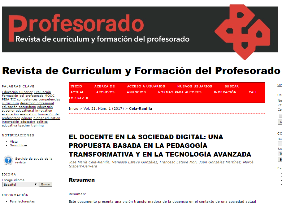 Nova publicació a revista Profesorado, Revista de Currículum y Formación del Profesorado